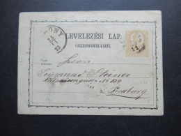 Ungarn Ganzsache Correspondenz Karte 25.11.1873 Nach Pressburg Gesendet - Postal Stationery