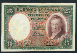 SPAIN P81 25 PESETAS 1931 #9.591.451    XF - 25 Pesetas