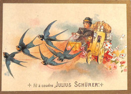 Calendrier Chromo Fil à Coudre Julius Schürer 1892, Bord Doré Malle Poste - Small : ...-1900