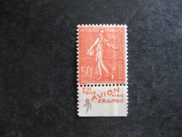 TB Variété Du N° 199e, Neuf XX. Avec PUB Inférieure " TOILE D'AVION " Sans Apostrophe Aprés Le D. - Unused Stamps