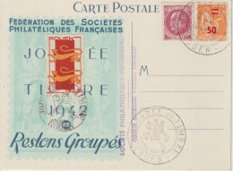 France Carte Journée Du Timbre 1942 Rouen Avec Vignette - Philatelic Fairs