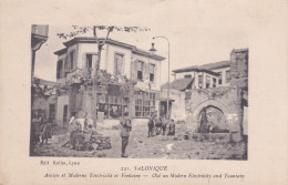 1918 GRECE- SALONIQUE- Ancien Et Moderne-Electricité Et Fontaine- CPA Animée Courrier Poilu - Grèce