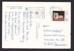 Turkey: Picture Postcard To Germany, 1 Stamp, Statue, Animal, Card: Alanya Boulevard (damaged, See Scan) - Lettres & Documents