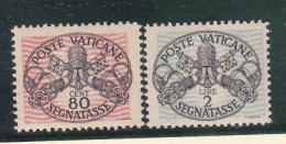 1946 Vaticano Vatican SEGNATASSE  POSTAGE DUE 80 Cent + 2L Righe Larghe Carta Bianca MNH** Firma Gino Biondi - Taxes