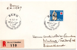 67121 - Schweiz - 1957 - 40Rp Pro Patria '57 EF A R-Bf SoStpl BERN - INTERNATIONALE BRIEFWOCHE -> MUTTENZ - Lettres & Documents