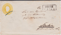 Preußen Ganzsache W U 13 A Ra2 Deutz Köln N Berlin Ca 1855 - Entiers Postaux