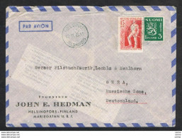 FINLAND: 1949  AIR MAIL COVERT WITH:  15 M. + 3 M. (353 + 291 B) - TO GERMANY - Covers & Documents