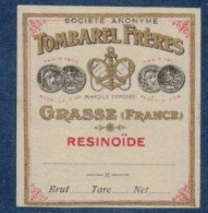 Etiquette Parfum Resinoïde Tombarel Frères à Grasse 3,8 Cm X 4,1 Cm Superbe.Etat - Labels
