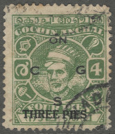 Cochin(India). 1944 Maharaja Kerala Varma II. Official. Surcharged. 3p On 4p Used. SG O74 - Cochin