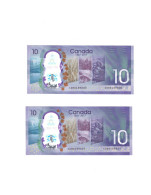 CANADA P-112a > 10 DOLLARS 2017, CONSEQUTIVE SERIAL NUMBERS, UNC, POLYMER, COMMEMORATIVE - Canada