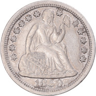 États-Unis, Dime, Seated Liberty Dime, 1850, U.S. Mint, Argent, TTB - Half Dimes (Demi Dimes)