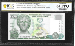 Cyprus  10 POUNDS 1..2003 PCGS 64PPQ CHOICE UNC ! Low Serial Number ! - Cyprus