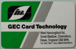 UK - GPT - TEST - GEC CARD TECHNOLOGY - Imprint Magnetics - With Text - Uncoded - RRR - Autres & Non Classés