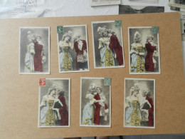 Lot  De  7  Cartes  Fantaisies   Marquis Et Marquisette - Colecciones Y Lotes