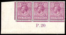 1913 6d Reddish Purple Purple Cylinder P20 Strip Of Three Two Unmounted. - Unused Stamps