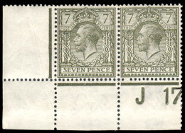 1913 7d Olive Cylinder J17 Perf Pair Unmounted Mint. - Unused Stamps