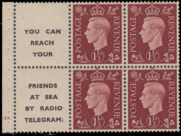 1937 6d Booklet Pane With Radio Telegram Message From Cylinder G18 Dot. Very Lightly Hinged. - Nuevos