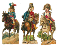 Lot 3 Découpis MILITARIA - 3 Enfants Soldats Montés Sur Cheval - Children