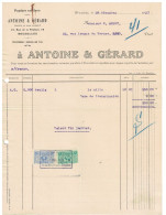 Facture 1921 Bruxelles Antoine & Gérard  Papiers En Gros + TP Fiscaux - Ambachten