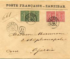 ZANZIBAR LETTRE RECOMMANDEE AFFRANCHIE AVEC 2 X LES N°129 ET 130 DE FRANCE DEPART ZANZIBAR 31 JUIL,04 POUR LA FRANCE - Briefe U. Dokumente