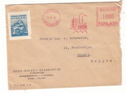 Finlande - Lettre De 1946 - Oblit Helsinki - EMA - Empreintes Machines - Exp Vers Brugge - Avec Vignette - - Covers & Documents