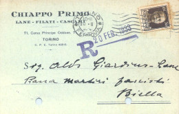 21214 " CHIAPPO PRIMO-FILATI-LANE-CASCAMI-TORINO"-CART. POST. SPEDITA1933 - Mercanti