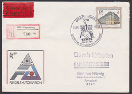 Magdeburg Ausstellung DDR U9, Rs. Eing.-St., Handelshof Am Naschmarkt Leipziger Frühjahrsmesse 1989 Eil-R-Brief  - Enveloppes - Oblitérées