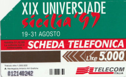 SCEDA TELEFONICA - XIX UNIVERSIADE - SICILIA '97 (2 SCANS) - Pubbliche Tematiche