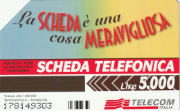 SCEDA TELEFONICA - LA SCHEDA E' UNA COSA MERAVIGLIOSA (2 SCANS) - Pubbliche Tematiche