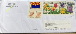 USA-2023, COVER USED TO INDIA, FLOWER SE-TENENT, ARIZONA FLAG, COUNCH & SHELL, PANDA ANIMAL, WWF, PROTECT ENDANGER SPECI - Briefe U. Dokumente