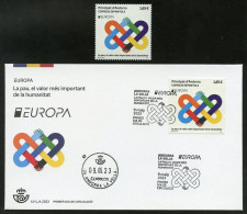 ANDORRA Correos (2023) EUROPA La Pau, El Valor Més Important, Peace The Highest Value Humanity - First Day Cover + Stamp - Collections