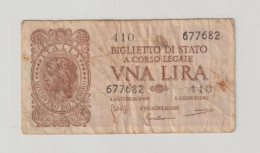 LUOGOTENENZA:  1944  BIGLIETTO  DI  STATO  -  UNA  LIRA  -  US. - Italia – 1 Lira