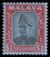Selangor 1941 $1 Black And Red On Blue Lightly Mounted Mint. - Selangor