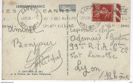 SEMEUSE 30 C Avec Bande Superieure Striée Obliteré  Krag " CANNES - Alpes Maritimes " 1938 CP Pour Fort Lamothe 99 RIA - Andere & Zonder Classificatie