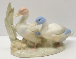 -SUJET DECORATIF 2 CANARDS/OIES PORCELAINE Signée REX VALENCIA HAND MADE SPAIN  E - Sonstige & Ohne Zuordnung