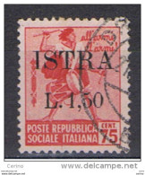 ISTRIA - OCCUPAZIONE  JUGOSLAVA:  1945  SOPRASTAMPATO  -  £. 1,50/ 75 C.  ROSA  CARMINIO  US. -  SASS. 28 - Yugoslavian Occ.: Istria