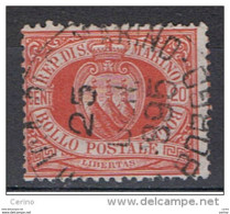 SAN  MARINO:  1877  STEMMA  -  20 C. VERMIGLIO  US. -  SASS. 4 A - Used Stamps