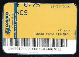 ARGENTINA - AÑO 2001 - Etiqueta De Franqueo NCS 20 Grs - Casa Central - Affrancature Meccaniche/Frama