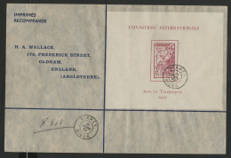 BLOC FEUILLET N° 1 Exposition Internationale De 1937 Sur Enveloppe Pour L'Angleterre Voir Suite - Storia Postale