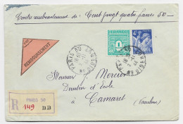 FRANCE ARC TRIOMPHE 1FR+ 4FR IRIS LETTRE REC ETIQUETTE SPECIAL + CONTRE REMBOURSEMENT PARIS 30 2.11.1944 AU TARIF 2EME - 1944-45 Arco Di Trionfo