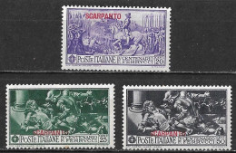 DODECANESE 1930 Stamp Of Italy Ferrucci Set With Overprint SCARPANTO 3 Values From The Set Vl. 12 / 14 MH - Dodécanèse