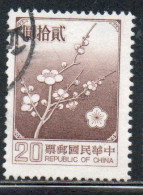 CHINA REPUBLIC CINA TAIWAN FORMOSA 1979 FLORA FLOWERS PLUM BLOSSOMS NATIONAL FLOWER 20$ USED USATO OBLITERE' - Gebraucht