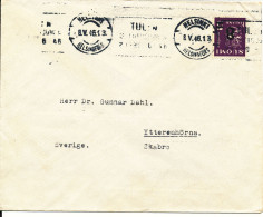 Finland Cover Sent To Sweden Helsinki 8-5-1946 Overprinted LION Type Single Stamp - Covers & Documents