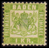 1868. BADEN. Wappen (Hintergrund Weiss.) 1 KR 10x10 No Gum, Thin.  - JF534003 - Mint