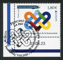 ANDORRA Postes (2023) EUROPA La Pau, El Valor Més Important, Peace The Highest Value Humanity - Coin Daté, Postmark - Used Stamps