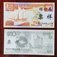 China BOC (bank Of China) Training/test Banknote,Singapore 10$ Note B Series Specimen Overprint,original Size - Singapour