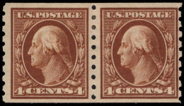 USA 1912 4c Brown 3mm Spacing Perf 8   Coil Joint Line Pair Lightly Mounted Mint. - Unused Stamps