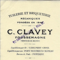 1910 ENTETE C.CLAVEY TUILERIE BRIQUETERIE à Foussemagne =>Vairet Baudot Briqueterie Devenue Musée Ciry Le Noble V.HIST. - 1900 – 1949