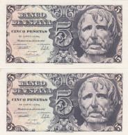 CRBS0805 PAREJA CORRELATIVA BILLETES ESPAÑA 5 PESETAS 1947 SIN SERIE SIN CIRCULAR - 5 Pesetas