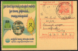 India, 2011, SAVE WATER, WATER CONSERVATION, Meghdoot Post Card, Used, Environment, Postcard, Energy, Sun, Andhra, B23 - Wasser